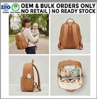 Sac à langer en cuir vegan personnalisé OEM, sac à dos élégant en similicuir pour maman, grande capacité, sac pour bébé
