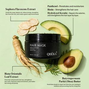 Masque capillaire hydratant au beurre de karité et à la <span class=keywords><strong>biotine</strong></span> QBEKA et revitalisant profond pour la réparation durable des cheveux secs ou abîmés – Produits de soin capillaire - Product Image 2