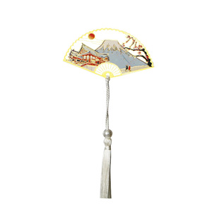 Elegante Marcador Metálico en Forma de Abanico con Borla y Perla, Artesanía Oriental en Esmalte, Papelería Creativa, Regalo de Recuerdo para Mujeres - Product Image 5