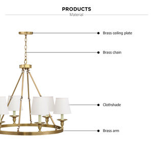 6 luz granja candelabro clásico colgante iluminación bronce Industrial de iluminación de techo con tela de tonos Beige - Product Image 4