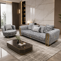 Canapé moderne de luxe 3 places + fauteuil individuel, ensemble de canapés rembourrés pour salon avec décor en acier doré, meubles haut de gamme pour hôtel