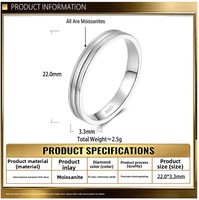 Cincin Moissanite Perak S925 Berkualitas Tinggi dengan Permukaan Halus Bergaris Berlapis-lapis, Keren dan Minimalis, Serbaguna untuk Dipakai Wanita.
