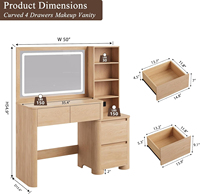Tocador de Maquillaje con Espejo y Luces, Mesa de Maquillaje Moderna con Esquinas Redondeadas y Base Cilíndrica Reforzada para Dormitorio