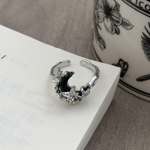 Bague d'index ajustable en cuivre et zircon, style Y2K Punk, motif <span class=keywords><strong>Lune</strong></span> et Épines Sombres, unisexe, unique, Halloween Gothique - Product Image 3