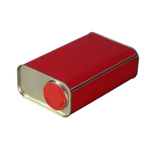 red 1 liter square paint tin can screw cap sealing rectangular metal cans with plastic spout cap