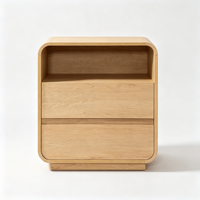 Mesa de Noche Curva de Madera Estilo Rústico con Estación de Carga y 2 Cajones de Almacenamiento, Mesa Auxiliar para Dormitorio, Sala de Estar