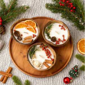 2 Voor Met De Hand Gegoten Soja-En Kokoswaskaarsen Met Gedroogde Sinaasappelschijfjes En Dennenappels-Kokosnootschaalkaarsen - Product Image 2