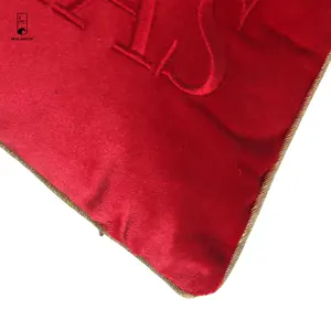 Newlanston 2024 New 45*45 Holiday Red Velvet Pillow Cover Christmas Embroidered Cushion Cover