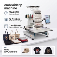 Machine à broder informatisée 1 tête 12 aiguilles pour usage commercial et domestique, avec import de motifs personnalisés et contrôle simple, pour broderie de casquettes/T-shirts