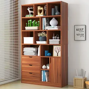 Bibliothèque combinaison de famille, armoire moderne en bois, étagère ouverte au sol