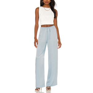<span class=keywords><strong>Pantaloni</strong></span> da <span class=keywords><strong>donna</strong></span> in <span class=keywords><strong>viscosa</strong></span> di alta qualità blu pallido moda Relax Fit <span class=keywords><strong>pantaloni</strong></span> Vintage in vita <span class=keywords><strong>con</strong></span> coulisse elastica - Product Image 5