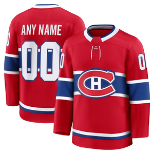 Jersey Hoki Es Pria Merah Sublimasi Grosir OEM & ODM Ramah Lingkungan Bernapas Cepat Kering Lengan Panjang Seragam untuk Dewasa - Product Image 3