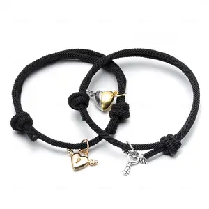 Fashion jewelry Zinc alloy magnetic clasp Key lock wings Lover bracelet Instagram Niche design handwoven couple bracelet