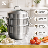 Casserole vapeur en acier inoxydable 304 Zhenneng, 3 étages, triple couche, ustensile de cuisine multifonction, cuisson à la vapeur et à la cuisson simultanées, gaz et induction