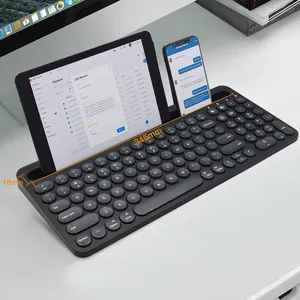 Teclado recargable multidispositivo teclado inalámbrico Bluetooth con base integrada para computadora portátil Smartphone