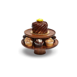 Ensemble de <span class=keywords><strong>2</strong></span> présentoirs à gâteaux en bois d'acacia naturel, support à gâteaux pour mariage d'anniversaire, idéal pour les fêtes et pour le service - Product Image 3