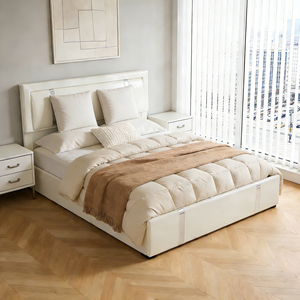 Cadre de lit Queen avec lumières LED réglables, tête de lit en similicuir rembourrée, lit plateforme moderne et moelleux avec rangement pour appartement - Product Image 2