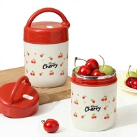 Boîte à lunch isotherme en acier inoxydable 316 à motif cerise, tasses à petit-déjeuner/avoine, cuillère pliable, pour étudiants et employés de bureau