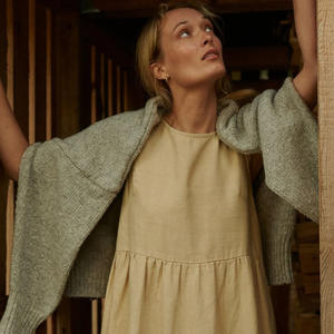 Robe d'été décontractée en lin pur blanc uni, col en V, effet <span class=keywords><strong>push</strong></span>-<span class=keywords><strong>up</strong></span>, pour tenue de vacances assortie, vente en gros, fabricant en gros - Product Image 5