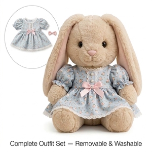 Peluche personnalisée en forme de lapin avec robe florale amovible, ensemble de tenue lavable en fourrure crème, jouet pour enfants, collection cadeau, vente en gros OEM - Product Image 3