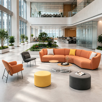 Ensemble de canapés modulaires incurvés pour bureau, mobilier commercial, sièges de salon, 4 places, personnalisable, revêtement en tissu orange, directement de l'usine