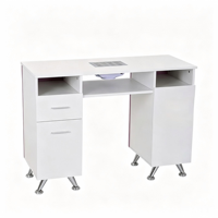 Table de manucure professionnelle en cuir véritable blanc, style INS, avec aspirateur intégré, repose-poignet et rangement multi-tiroirs, pour salon de beauté