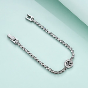 Pulsera de cadena empalmada con incrustaciones de circonita europea americana de 3 mm, de acero inoxidable, con árbol de la vida redondo de 10 mm para mujer - Product Image 3