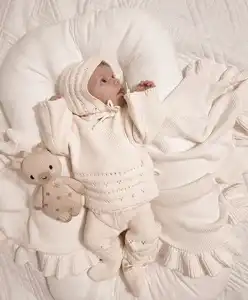 2024 nuevo diseño Babi primavera Unisex 100% algodón orgánico bebé tejido botines gorros sombrero mameluco suéter conjunto