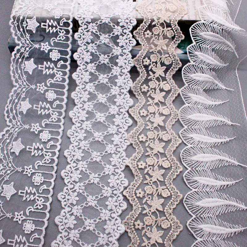 Cinta de encaje bordado blanco de algodón de Venta caliente para su ajuste de encaje para encaje de malla de vestido