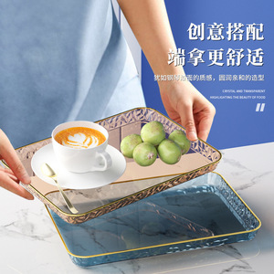 Rectangular Pet Plastic <b>Tray</b> Transparent Thickened Unbreakable For <b>Tea</b> Serving And Fruit Storage Light Luxury Design - Product Image 2