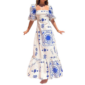 <span class=keywords><strong>Robe</strong></span> longue imprimée élégante et tendance pour <span class=keywords><strong>femme</strong></span>, nouveau style, à manches courtes, coupe trapèze, écologique et lavable - Product Image 6