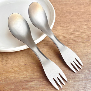 Cuillère-fourchette double tête en titane pur, légère et intégrée, pour camping en extérieur, vaisselle écologique - Product Image 2
