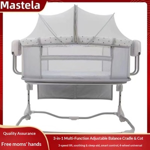 Lit bébé électrique intelligent en métal moderne, pliable, portable, multifonctionnel, avec fonction de raccordement automatique, pour bébés de 0 à 3 mois, idéal pour l'été - Product Image 2