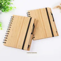 Ensemble stylo et carnet en bambou avec reliure spirale et logo gravable, cadeau idéal pour un anniversaire de petit ami, bloc-notes écologique A5, ensemble cadeau stylo et bloc-notes