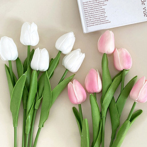 Mini-tulipes artificielles Kch, fleurs artificielles roses et blanches, 10 pièces, décoration de mariage, ornements pour la maison, accessoires de photographie en extérieur - Product Image 2