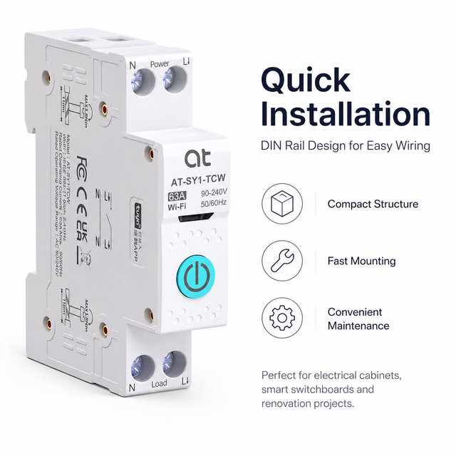 AT Mini TUYA WIFI Smart Switch  DIN Rail Relay with Metering Easy Monitoring MCB Type Miniature Circuit Breaker Smart Life