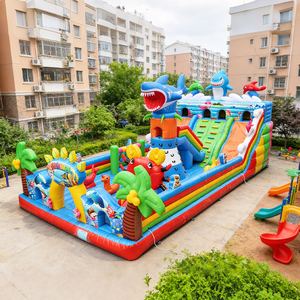 Château gonflable commercial direct usine sur le thème <span class=keywords><strong>du</strong></span> monde sous-marin avec toboggan, grande structure gonflable personnalisable en forme <span class=keywords><strong>de</strong></span> requin - Product Image 1