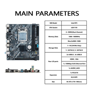Suministro directo de fábrica <span class=keywords><strong>DDR3</strong></span> M2 Gaming Desktop PC Board LGA 1155 B75 placa base Intel doble canal de memoria SATA disco duro nuevo - Product Image 2