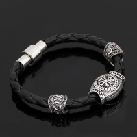 Bracelet Viking Nordique Odin Symbole Main Chaine Cuir Homme Femme Perles Runes Argent Antique Alliage Bijoux Gros Yiwu Cadeau