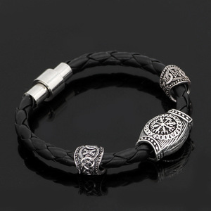 Bracelet Viking Nordique Odin Symbole Main Chaine Cuir Homme Femme Perles Runes Argent Antique Alliage Bijoux Gros Yiwu Cadeau - Product Image 4