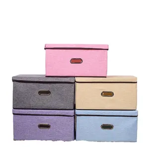Japanese style washable cotton linen cosmetic storage boxes foldable large waterproof fabric clothes organizer storage box