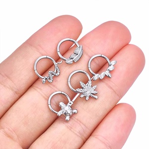 ต่างหูไทเทเนียมห่วงแบบบานพับ G23ห่วงใบเมเปิ้ล CZ paved tragus EAR EAR EAR pings Nose piercing เด็ก zircon - Product Image 5