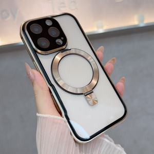 Nouveaux étuis de <span class=keywords><strong>t</strong></span>éléphone portable transparents pour iPhone 13 14 15 16 Pro Max Plus avec porte-anneau magnétique cadre en métal en aluminium couverture antichoc - Product Image 1