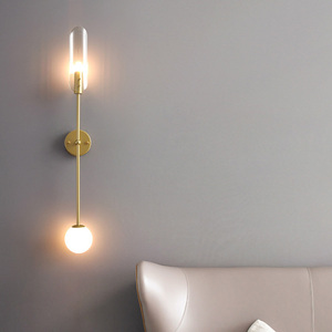 Gold Wall <b>Sconce</b> Set of 2 with White Globe Glass Shades Modern Mid Century Wall <b>Light</b> Fixtures Brushed Brass Wall Lamp for Home - Product Image 2
