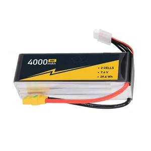 7,4 V 2S 3s Lipo polímero de iones de litio 4000mAh 60C estuche rígido para RC Car mi drone barco Paquete de batería