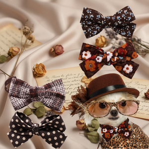 秋の新作クラシック高級フローラル蝶ネクタイ 犬猫用 マイヤールカラー ポリエステル製ペット服アクセサリー オールシーズン対応 - Product Image 3