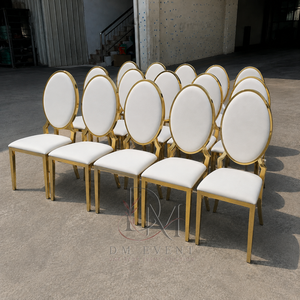 Elegant Slim Oval Back <b>Gold</b> Stainless Steel Wedding <b>Chair</b> with White Cushion for Receptions and Event Venues Commercial Seating - Product Image 3