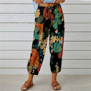 Nouveauté été 2023 : Pantalon décontracté <span class=keywords><strong>femme</strong></span> coupe bootcut taille haute en coton et lin, style européen et américain, pour le commerce transfrontalier - Product Image 2