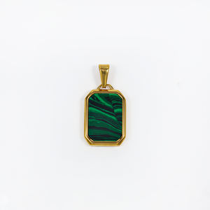 Delicado colgante de concha de turquesa de oro de 18 quilates, collar de piedra de ónix de malaquita esmaltada de lapislázuli cuadrado de acero inoxidable para hombres - Product Image 5