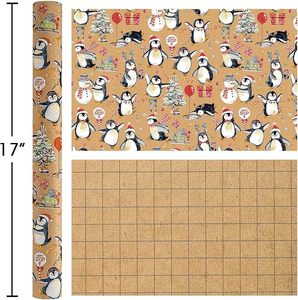 17in Christmas gender neutral baby shower gift wrapping <b>paper</b> with cartoon penguin <b>pattern</b> on kraft <b>paper</b> Customizable - Product Image 2